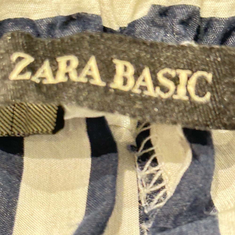 ZARA Navy White Striped Paperbag Waist Pants Size 8 - Picture 11 of 13